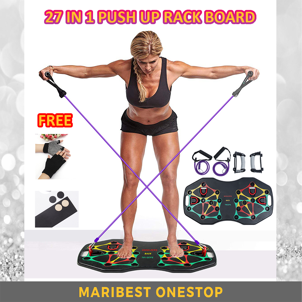 ST014 27 IN 1 PUSH UP RACK BOARD PUSH UP STANDS MUSCLE TRAINING FITTNESS EQUIPMENT WITH RESISTANCE BAND