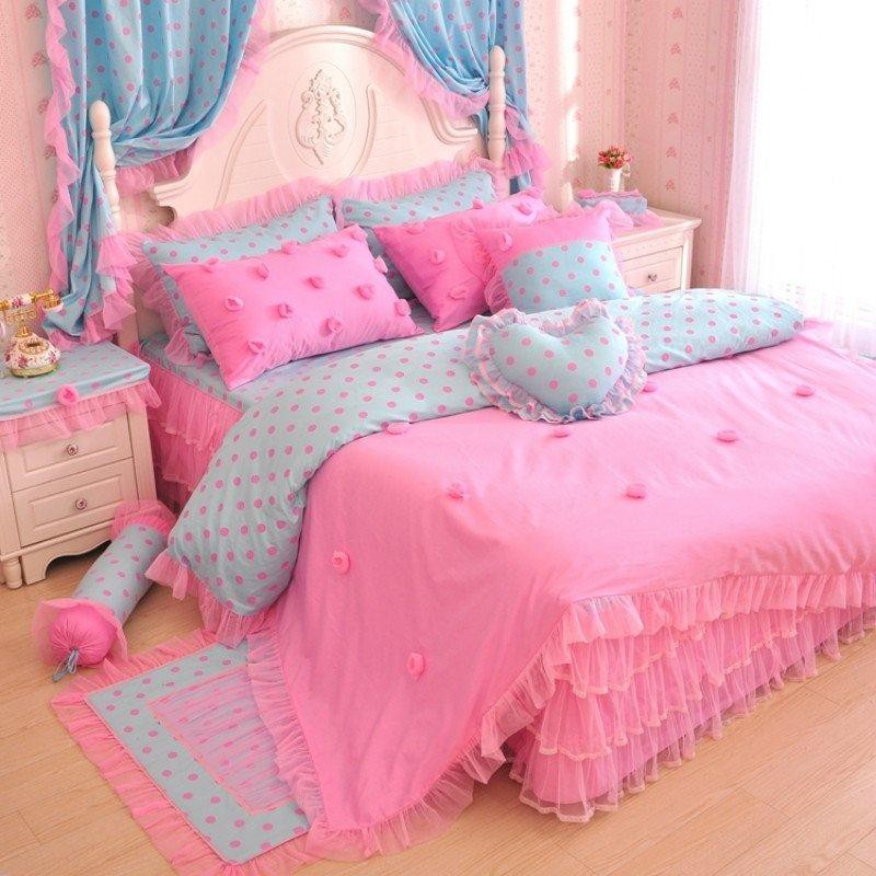 Elegant Girls Hot Pink And Tiffany Blue Polka Dot Design Feminine