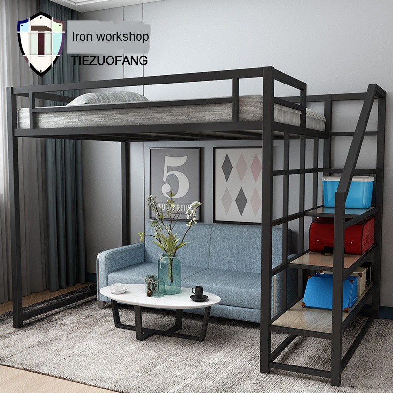 Iron Frame Bed Loft Multifunctional, Bunk Bed With Bed Underneath