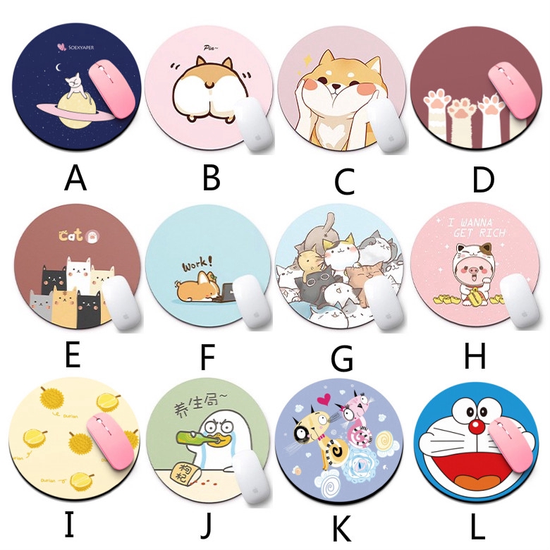 Cartoon Cute Cat Duck Corgi Pattern Round Mouse Pad Computer Mousepad Desk Pad Shopee Malaysia