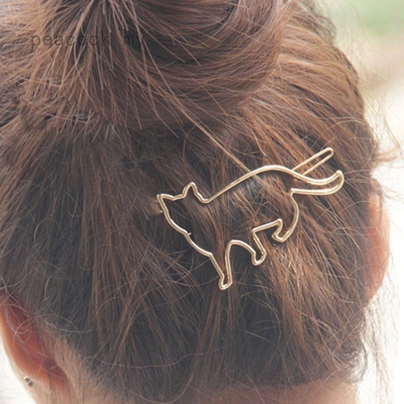 Lovely Silver Gold Cat Shape Women Girls Hair Clip Clamp Fashion