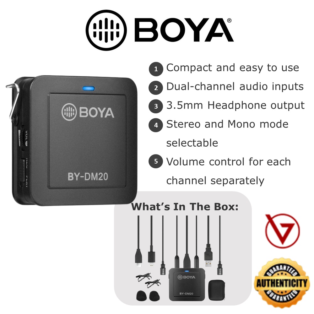 BOYA BYDM20 DUAL CHANNEL VOICE RECORDER DEVICE KIT for iOS & ANDROID