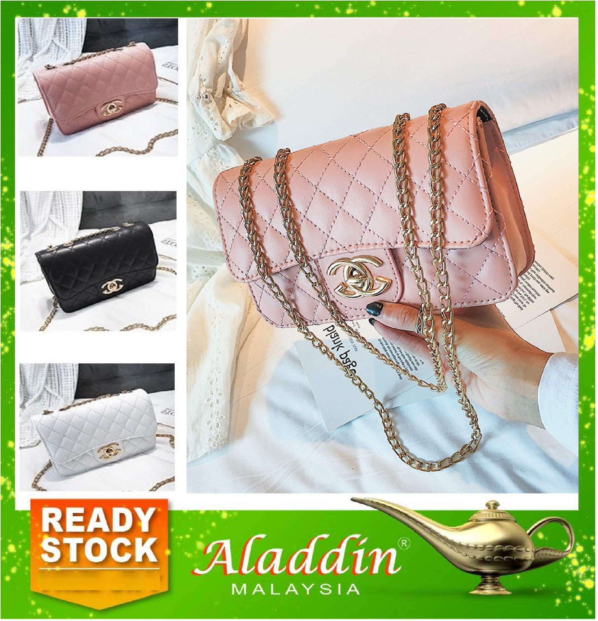 Aladdin Gold Chain Sling Shoulder Handbag Beg Tangan Wanita Hadiah Gift 5g4