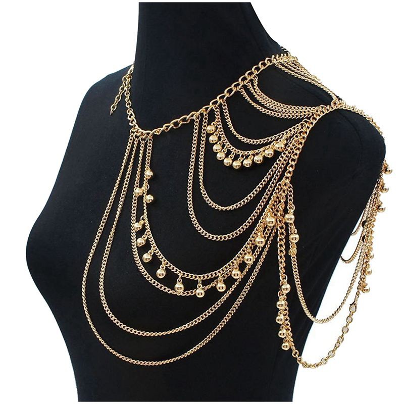 Multilayer Body Chain With Bells Necklace Love Rocks Shoulder