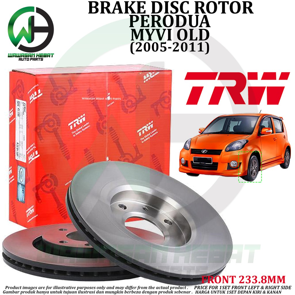 Trw Front Brake Disc Rotor For Perodua Myvi 1 0 1 3 2005 2010 Daihatsu Move L9 1 Pair Sepasang Shopee Malaysia