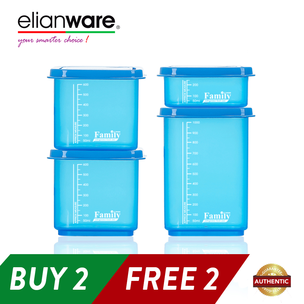 Elianware [BPA Free] 4 Quality Guaranteed Semi-Transparent Stackable Plastic Food Containers Family Set
