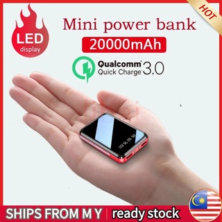 20000mAh Mini Power Bank Dual USB LED Light Mirror Portable Powerbank Battery Poverbank For iPhone Samsung Xiaomi Huawei