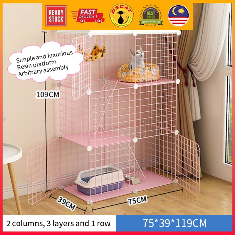 LARGE PLATFORM) Pink Cat Cage 75*39*119cm / Sangkar Kucing 2 