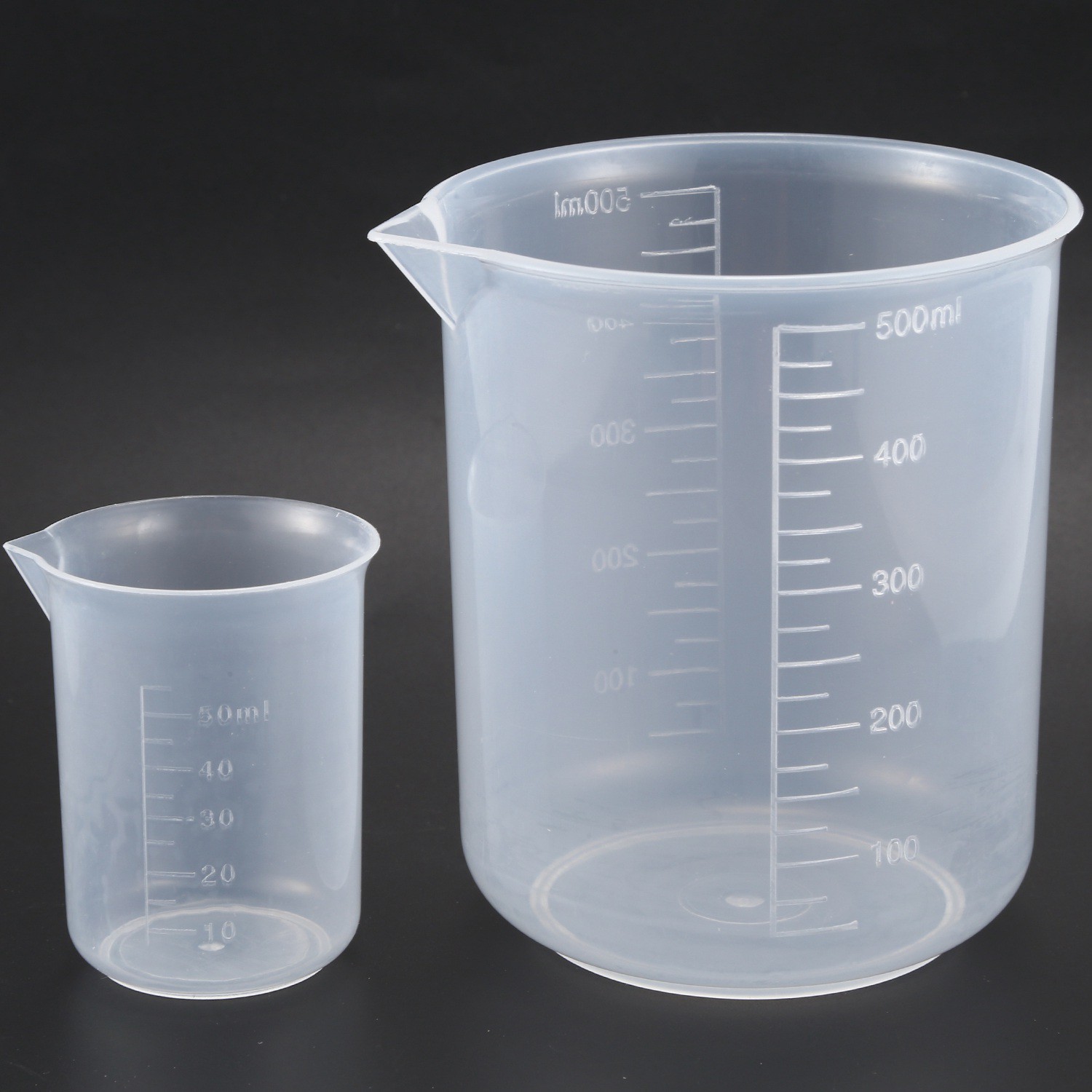 4 x Plastic Graduated Beakers Transparent 50 150 250 500ml