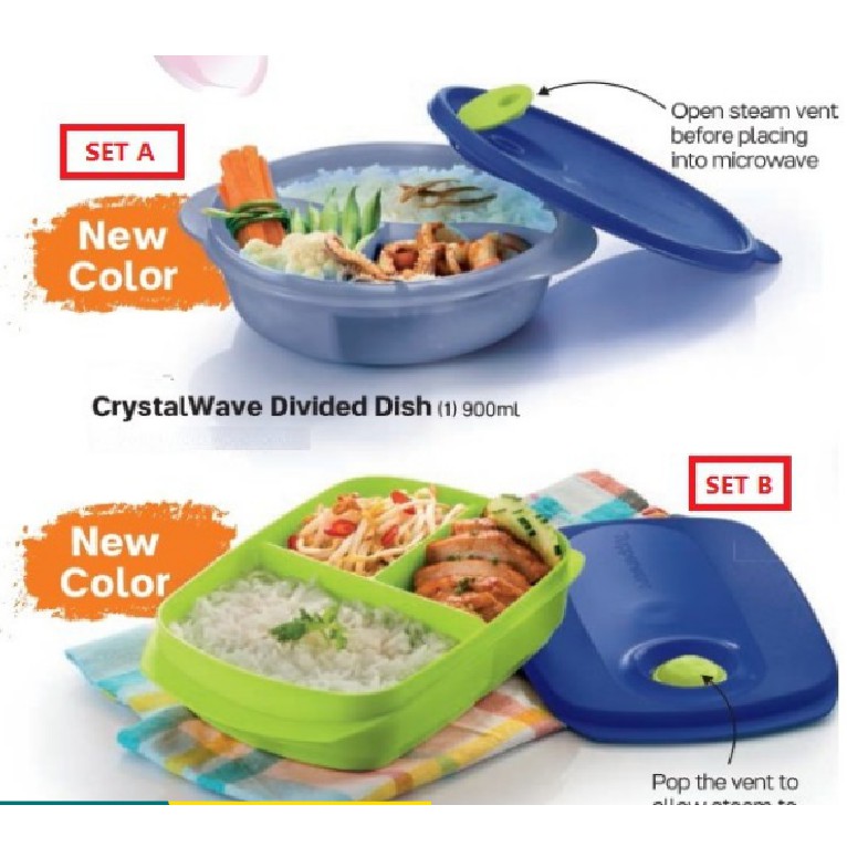 Tupperware Reheatable Divided Lunch Box 1.0L /Crystalwave Divided 900ml