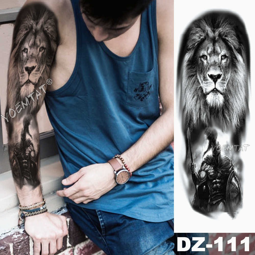 Large Arm Sleeve Tattoo Lion Crown King Rose Waterproof Temporary Tatoo Sticker Wild Wolf Tiger Men Full Skull Totem Ta0 Shopee Malaysia