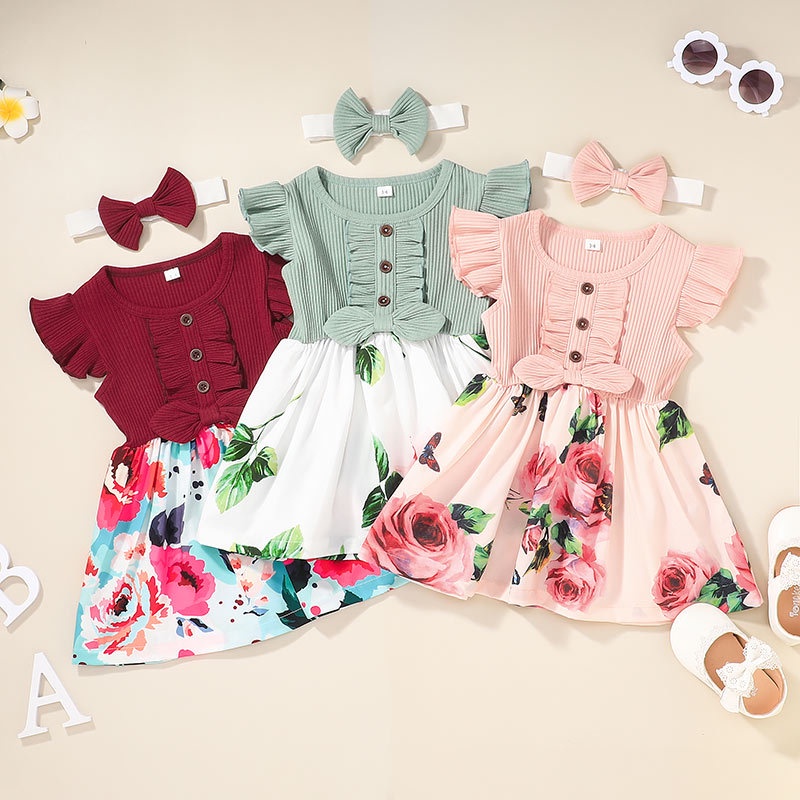 Dress Baby Girl Newborn 0-3 Tahun Birthday Baju Gaun Budak Perempuan Murah Summer Short Sleeve Cute Fashion Floral Kids Princess Dresses kanak kanak perempuan