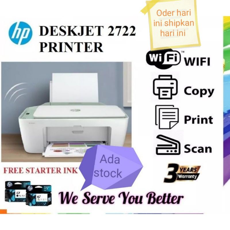 Hp printer deskjet 2722 3in one inkjet printer (WIFI) free :3 Year warranty