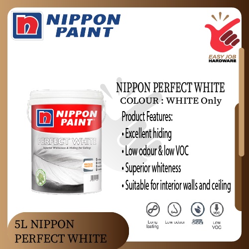 Nippon Paint Perfect White 5L Matt Finish For Interior Wall & Ceiling