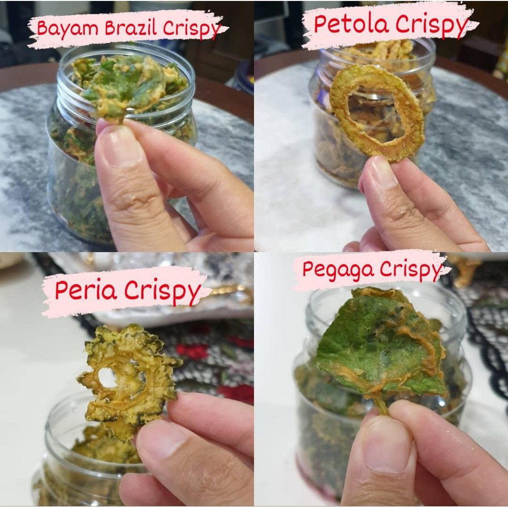 kerepek peria bayam pegaga dan petola crispy oko