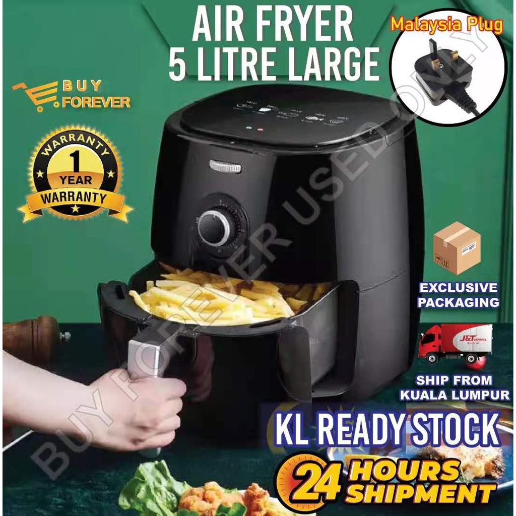 Air Fryer 5L Extra Large Oil Free Single Pod NonStick Teflon Timer