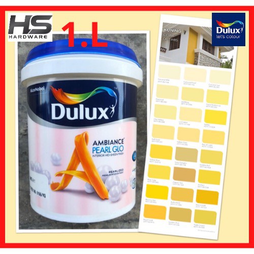 1l dulux ici interior ambiance pearl glo yellow colour paint shiny surface  cat kilat kuning dalaman