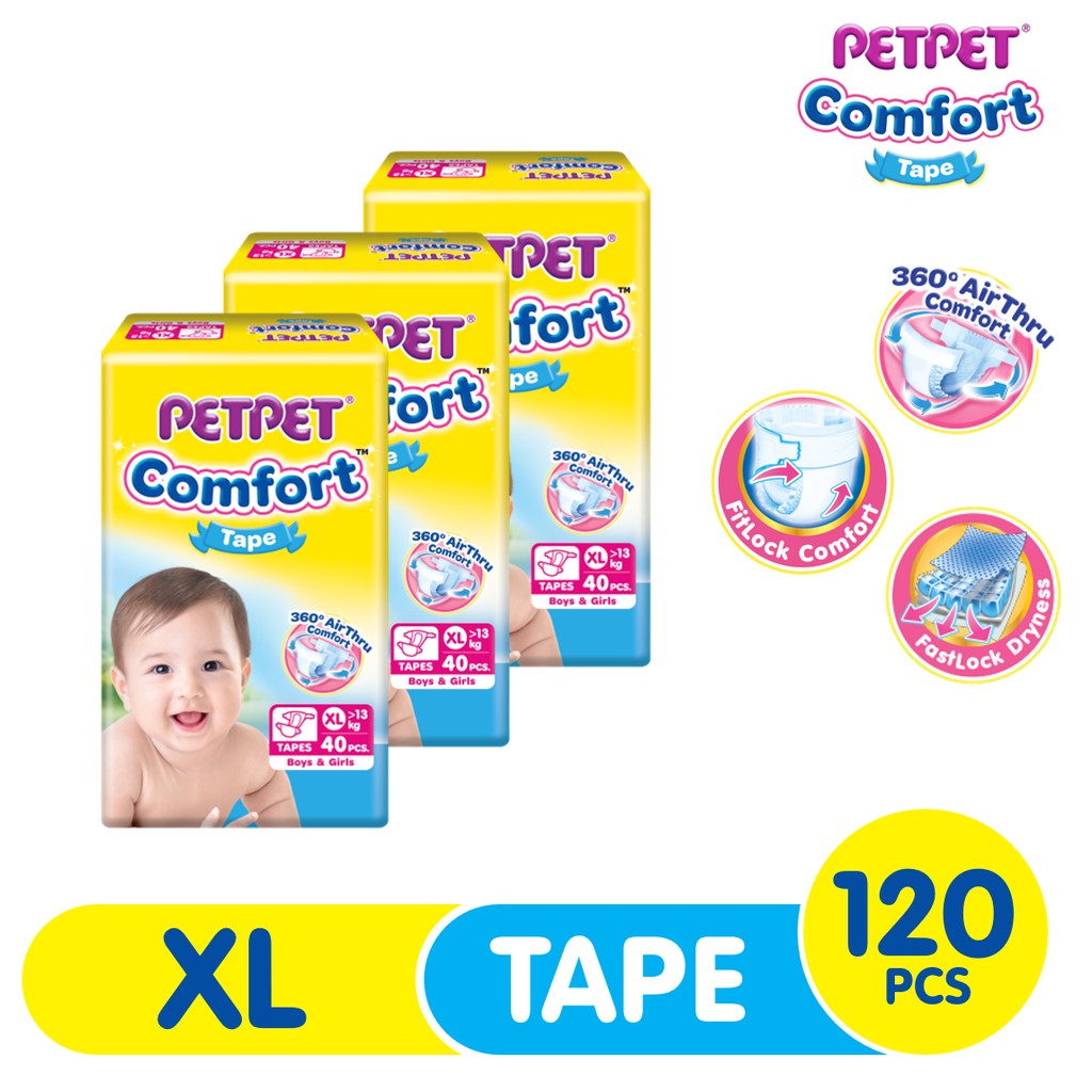 Lampin Bayi Pamperss Anak Berkualiti // PETPET Comfort Tape MP (3 Packs) M60/L50/XL40