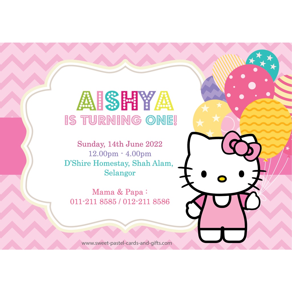 KAD BIRTHDAY CUSTOM INVITATION CARD CARTOON HELLO KITTY + ENVELOPE 20 ...