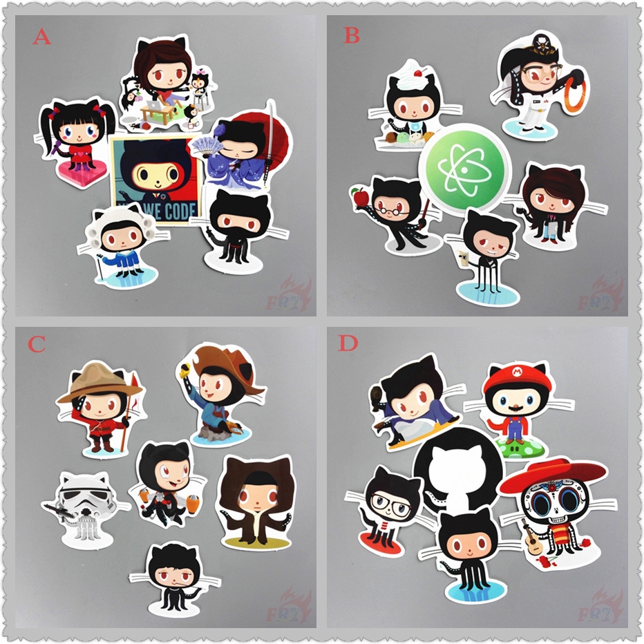 Github Stickers6 Pcs Octocat Doodle Laptop Stickers Shopee