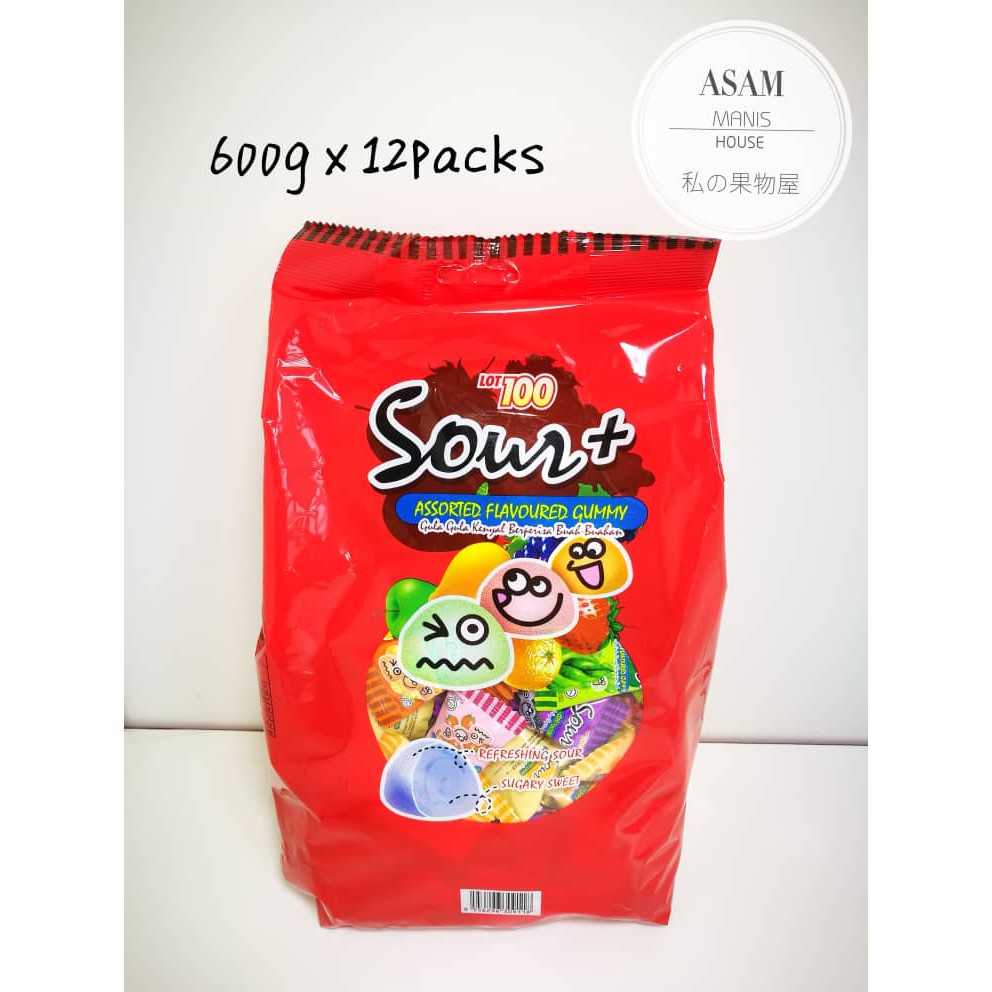 "WHOLESALE" Lot 100 Sour+ Assorted Flavoured Gummy 600g x 12packs
