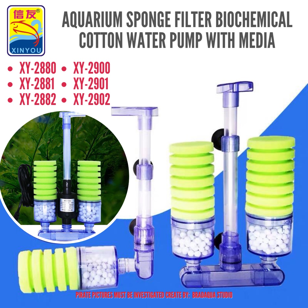 XINYOU Aquarium Sponge Filter Biochemical Cotton Water Pump With Media