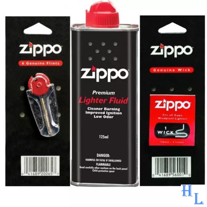 ZIPPO Set (Lighter Fluid 125ml+ Flints 6pcs + Wick 1pc) Save Package