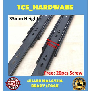 (With Screw) Cabinet Ball Bearing 35mm Full Extension Drawer Slide Runner Roller Rail Roda Rail Laici Besi Kualiti
