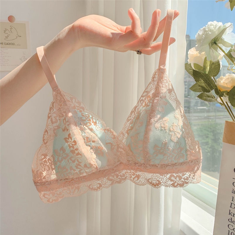 Girl lace lingerie Bra lady thin summer sexy small breasts gathered