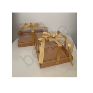 Transparent Gold Cake Box With Ribbon / Kotak Kek Emas Lutsinar Dengan ...