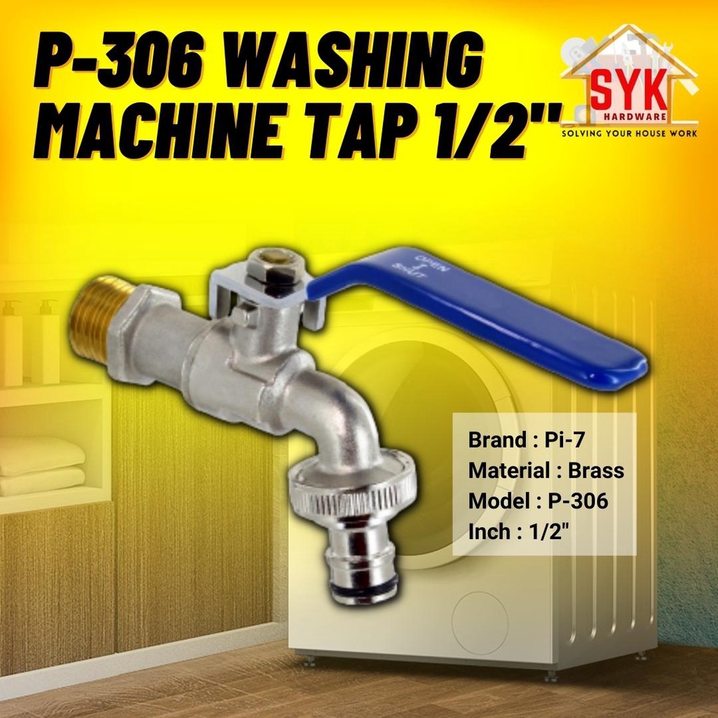SYK Brass Ballcock Washing Machine Tap Stainless Steel 1/2" P306 Water