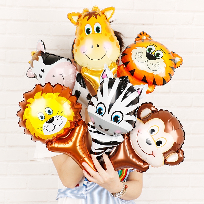 1pcs Mini Animal Head Foil Balloons Safari Zoo Handheld Inflatable Air ...