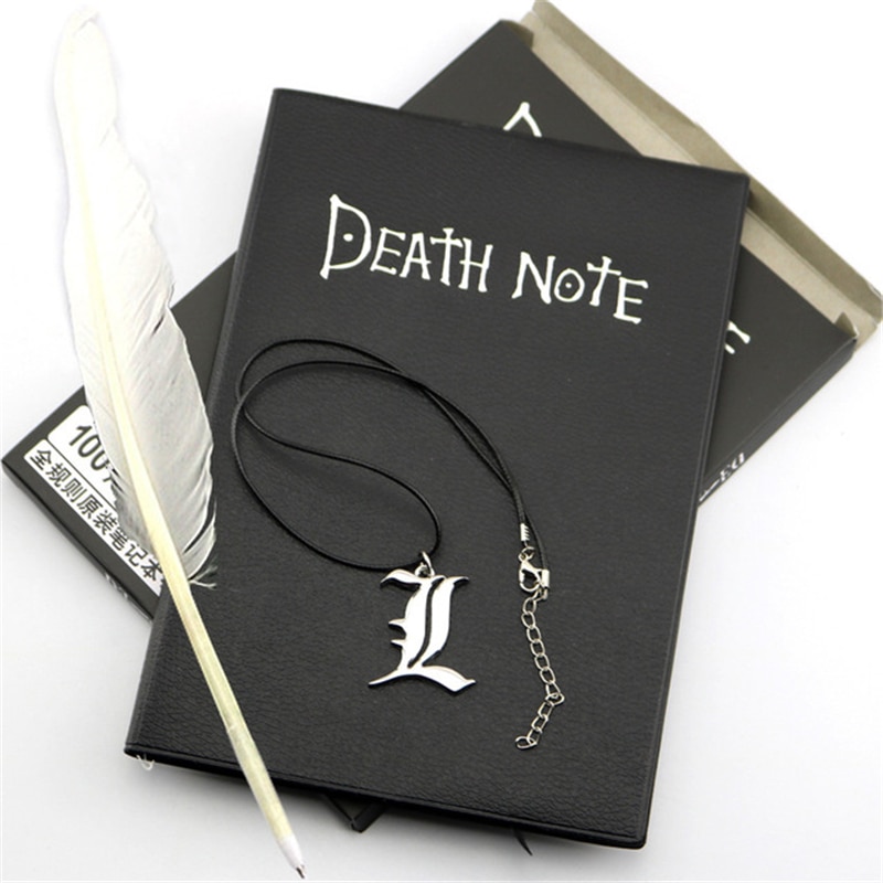 Anime Death Note Notebook Set Leather Journal and Necklace Feather Pen Journal Death Note Pad for Gift Student Diary