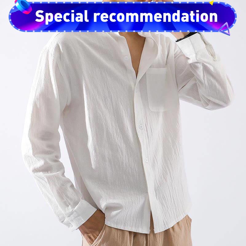 Baju Kemeja Lelaki Lengan Panjang Kemeja Putih T Shirt Lelaki Berkolar Linen Shirt Men S Long Sleeved Japanese Chinese S Shopee Malaysia