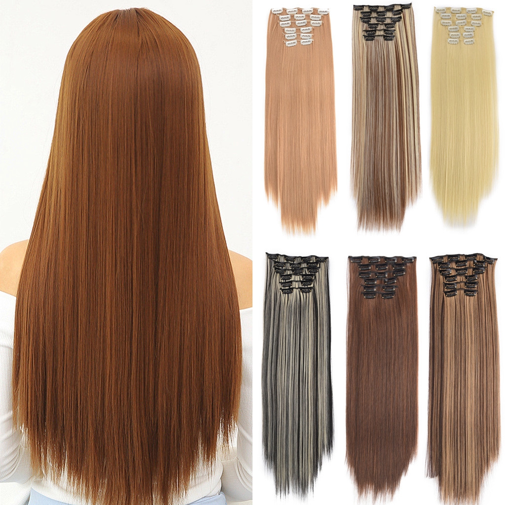 Real As Remy Human Hair Long Clip in Hair Extensions Full Head Straight Wig  | Shopee Malaysia