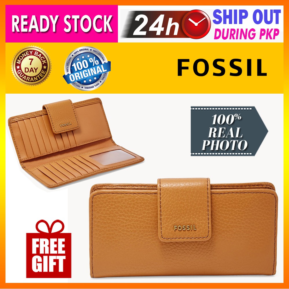 READY STOCK*NWT*AUTHENTIC FOSSIL LEATHER MADISON CLUTCH LONG PURSE LEATHER  WALLET DOMPET KULIT (SADDLE) *FREE GIFT-FS121 | Shopee Malaysia