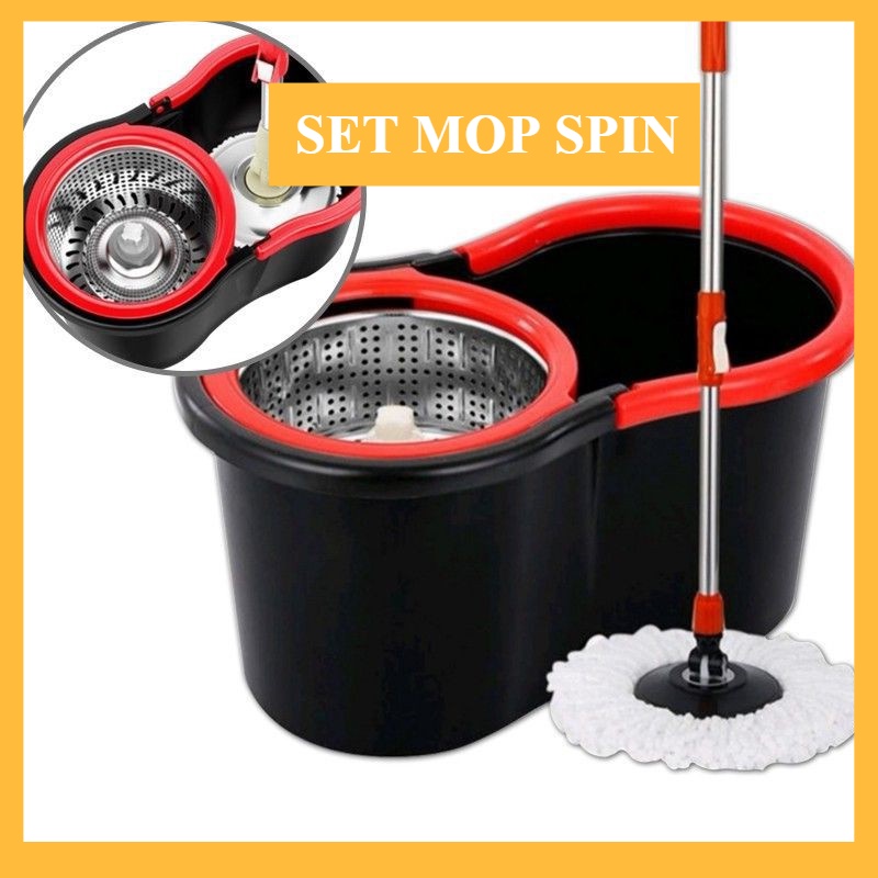 Set Mop Lantai Spin Serbaguna Spin Mop Bucket 360 Rotate With Wheels ...