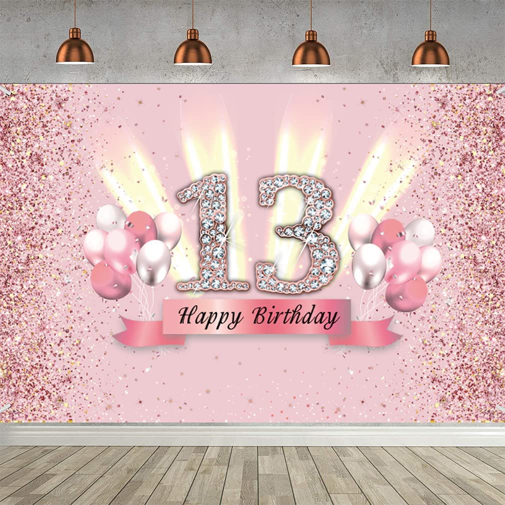 Tecreo 13th birthday decoration party decor for woman, fabric sign poster  for 13th anniversary background banner 13th birthday party supplies birthday  decoration glitter pink | Shopee Malaysia