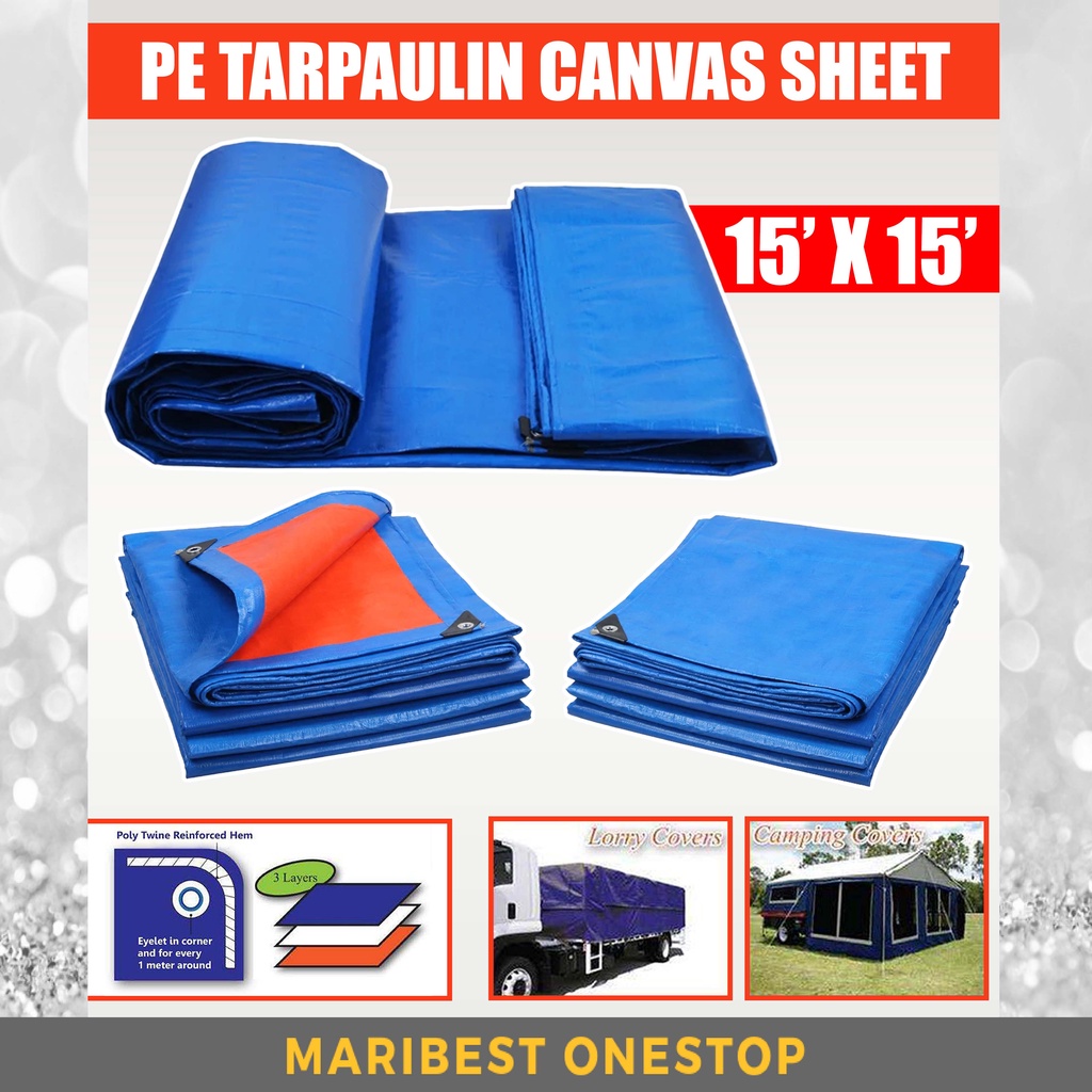 15' x 15' Multipurpose Waterproof PE Tarpaulin Canvas Sheet Truck Cover Canvas Canopy Kanvas Khemah Kolam Lori 防水帆布