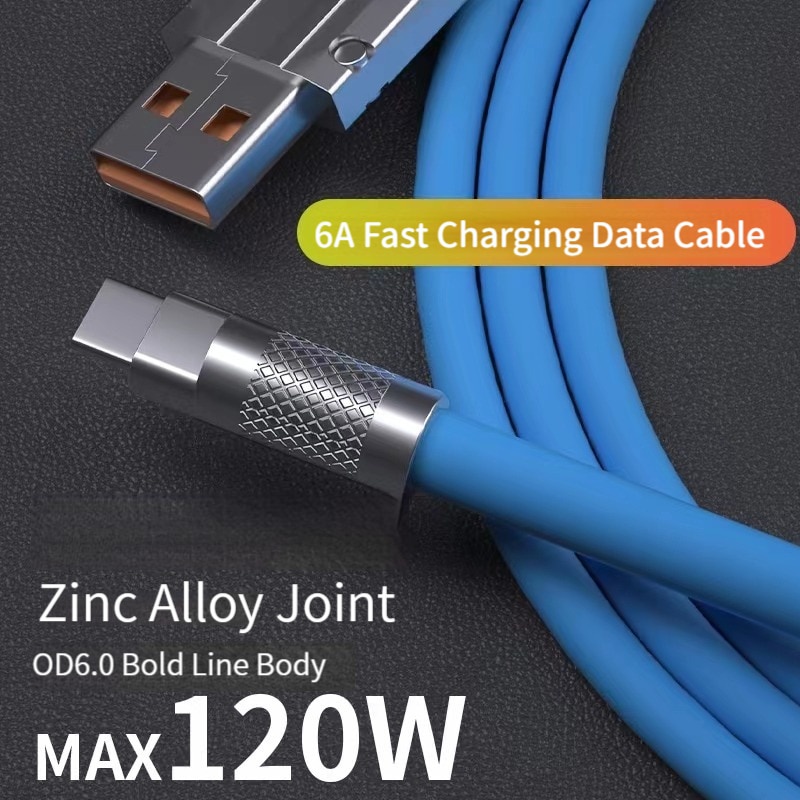 120W Super Fast Charging Cable 6A Type-C Cable Fast Charge Game Cable Mobile Game Charger USB Type-C Cable Liquid Silicone Cable for Huawei Samsung iPhone