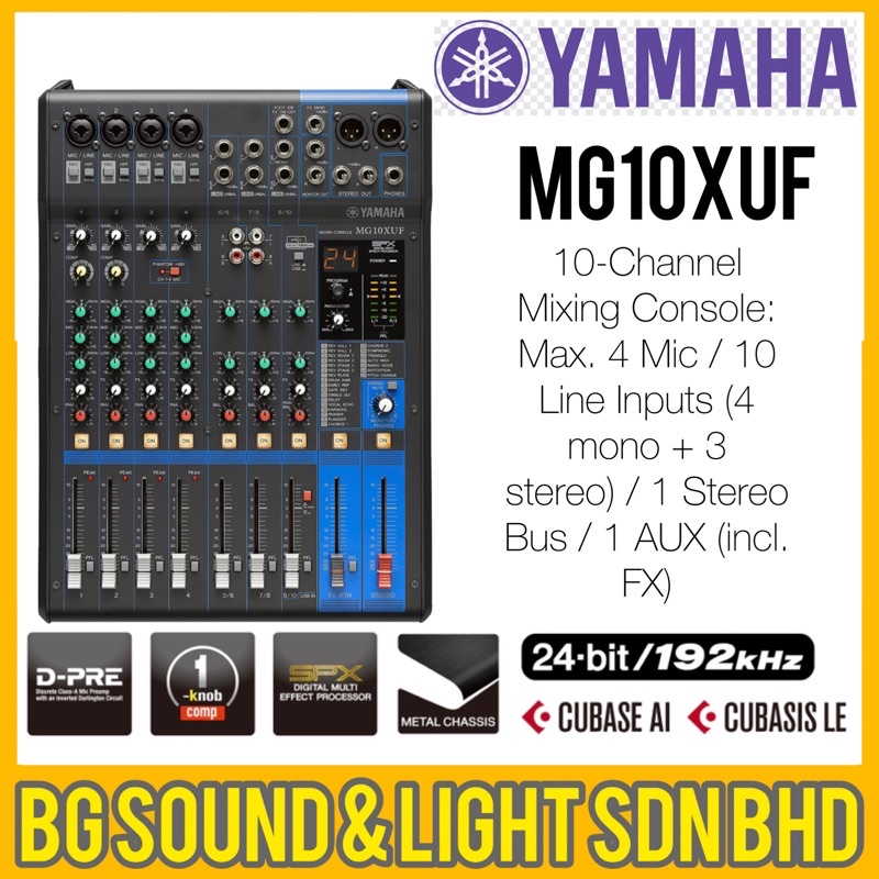 YAMAHA MG10XUF 10Channel Mixing Console Max. 4 Mic / 10 Line Inputs (4 mono + 3 stereo) / 1