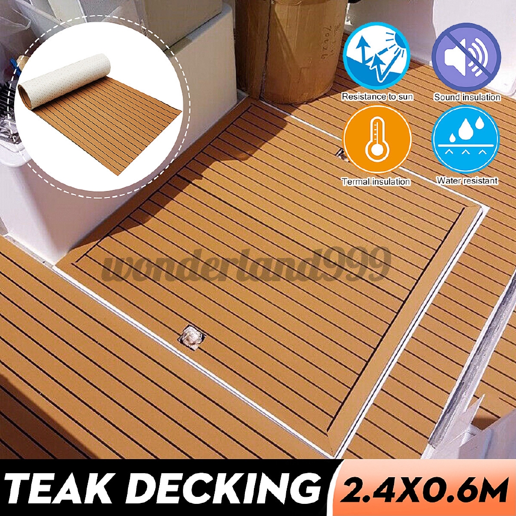 600x2400x5mm Marine Flooring Faux Teak EVA Foam Boat Decking Sheet 600x2400x5 mm Brown and Black Yacht Deck, Faux Teak Deck, Premium Luxury Boat Floor Non-slip Mat