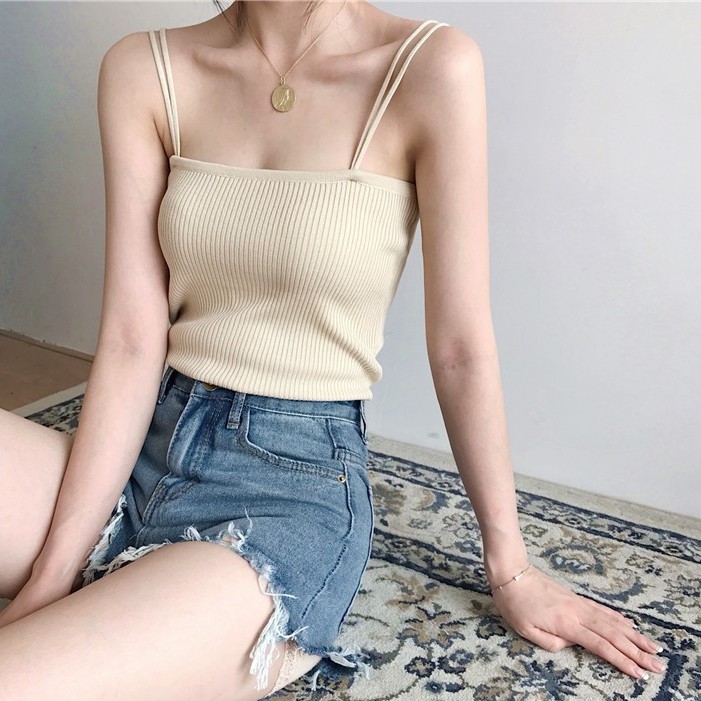 Korean Knit Camisole Women Singlet Slim Tanks Tops Shopee Malaysia