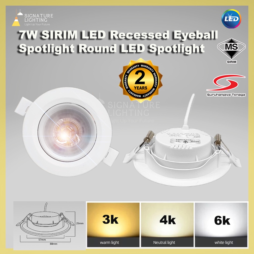 [2 Years Warranty] SIRIM 7W LED Eyeball Spotlight Round LED Downlight ...