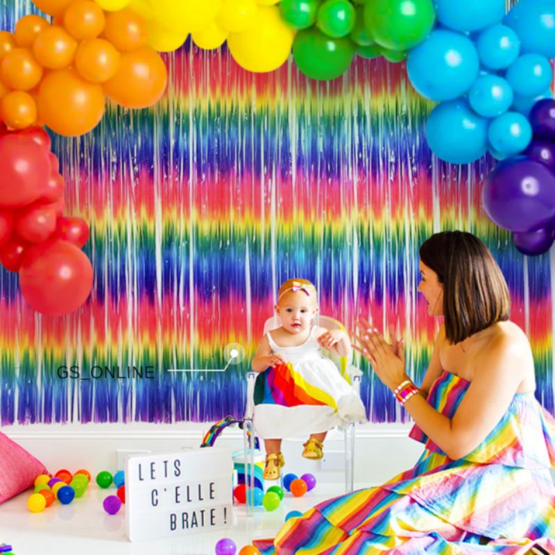 ✨Ready Stock✨Macaron Rainbow Colorful Tinsel Curtains Fringe Curtain Birthday  Party Background Party Decoration | Shopee Malaysia