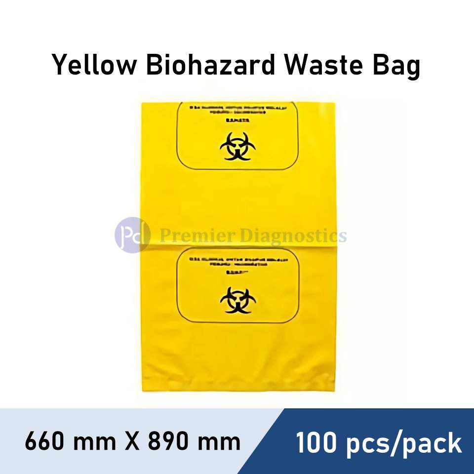 Yellow Biohazard Clinical Waste Plastic Bag 660 mm X 890 mm 100 pcs