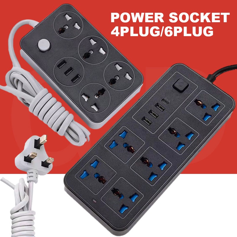Universal 4/6 Power Socket Extension With USB Ports Power Strip Surge