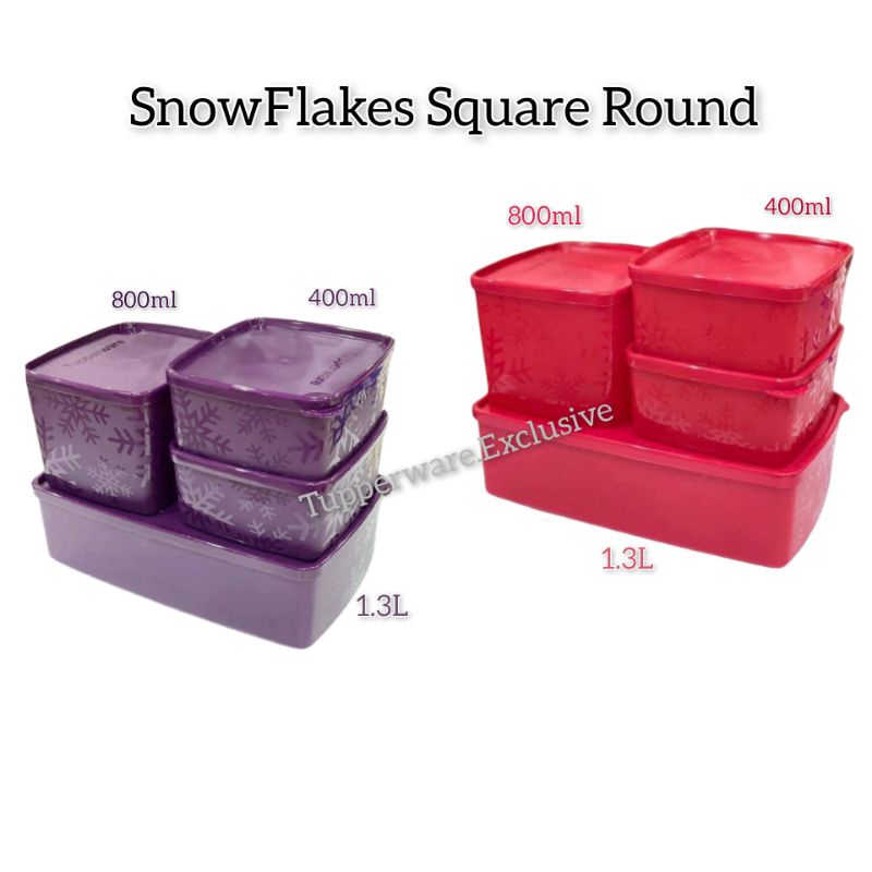 SNOWFLAKE SQUARE ROUND  SET TUPPERWARE ORIGINAL ✔️ READY STOCK