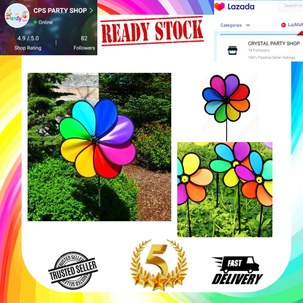 Colourful 8 Rainbow Wind Wheel - Colourful Windmill - Rainbow Wind Wheel READY STOCK KL