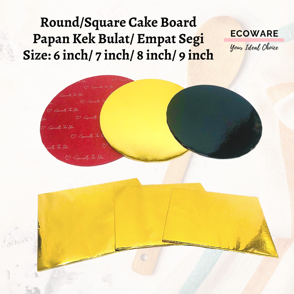 Round Cake Board | Square Cake Board | Cake Hard Paper Boards | Papan Kek Bulat (6/7/8/9 inch)